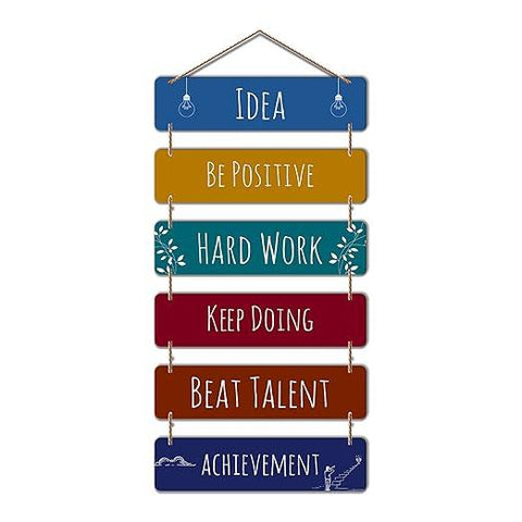 Designer Wall Hanging Wooden Art Decoration Item For Living Room | Quotes Decor Item | Wall Art For Hall | Mdf Wall Decoration (Wh 3207N, Multicolour) - Set Of 6 - Decor Mantra 