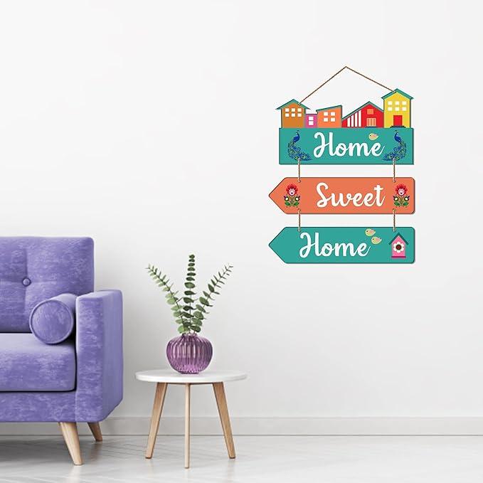 Home Sweet Home Quote Decorative Wall Art MDF Wood Wall Hanger for Living Room | Bedroom | Home Decor | Gifts | Wooden Decoration Items | Modern Artworks (WH_5802N), Set of 3 - Decor Mantra 