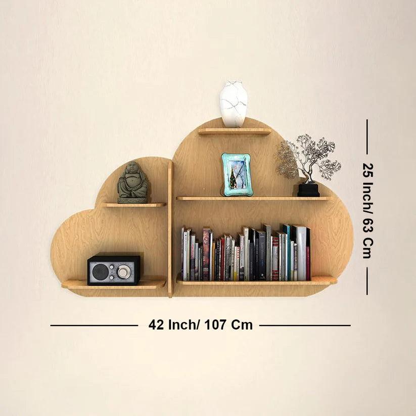 Cloud Shape Backlit Designer Wooden Wall Shelf / Book Shelf / Night Light, Light Oak Finish - Decor Mantra 