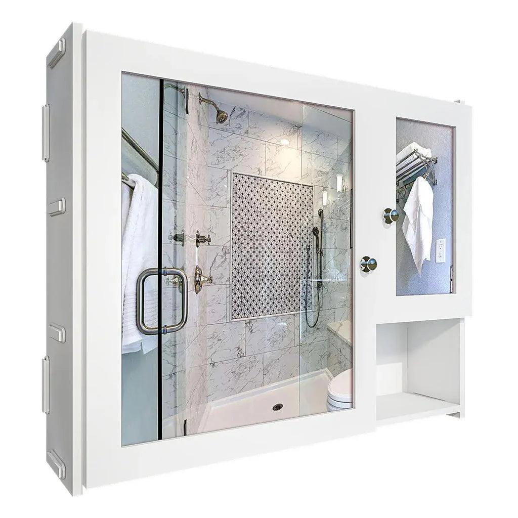 Sturdy Premium Wooden Bathroom Storage Cabinet with Mirrors & 5 Spacious Shelves with White Finish - Decor Mantra 