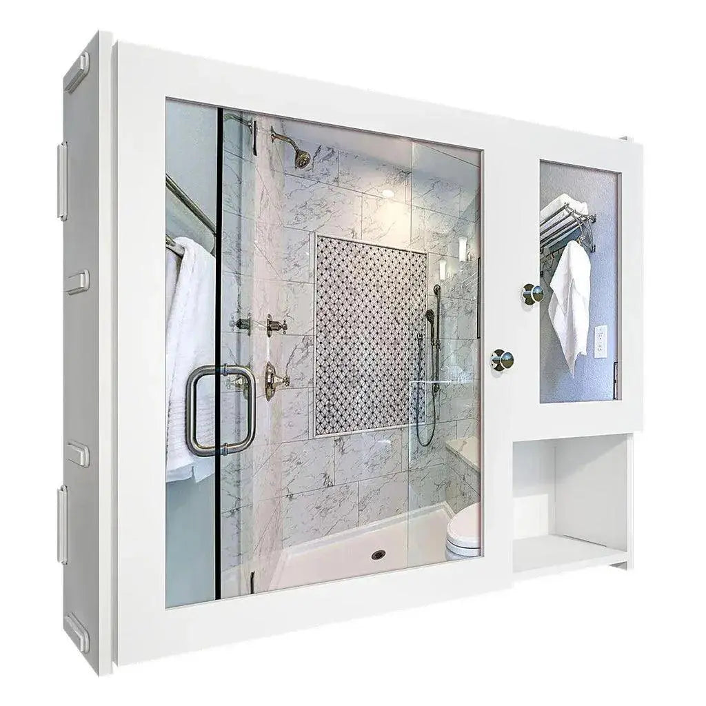Sturdy Premium Wooden Bathroom Storage Cabinet with Mirrors & 5 Spacious Shelves with White Finish - Decor Mantra 