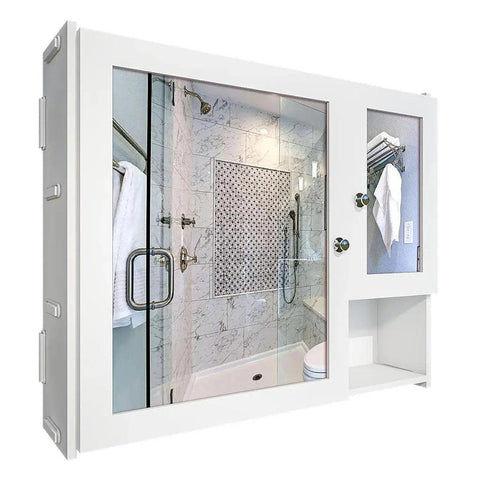 Sturdy Premium Wooden Bathroom Storage Cabinet with Mirrors & 5 Spacious Shelves with White Finish - Decor Mantra 