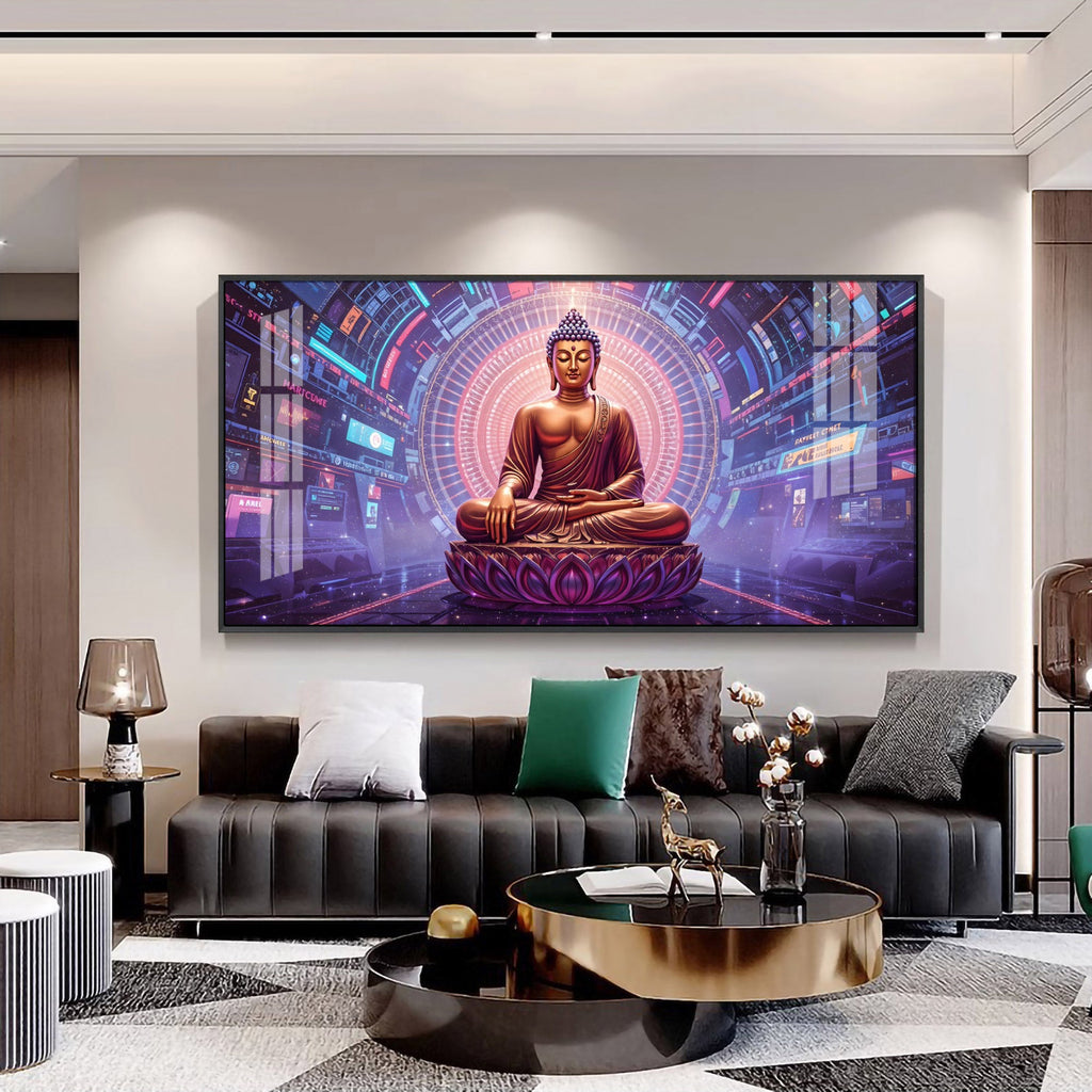 Abstract HCmony Of Buddha Glass Finish Horizontal Wall Art