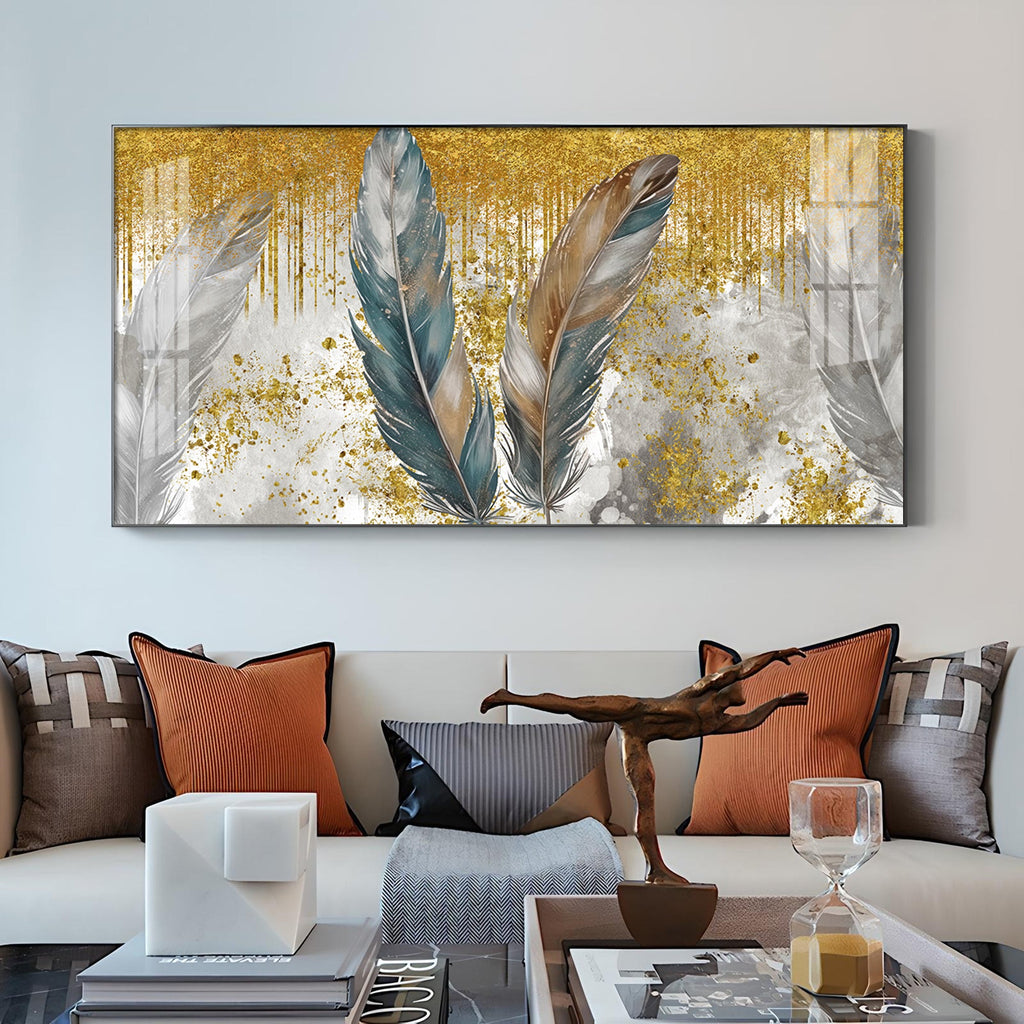 Feather HCmony Glass Finish Horizontal Wall Art