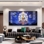 Illuminated Neon Buddha Glass Finish Horizontal Wall Art