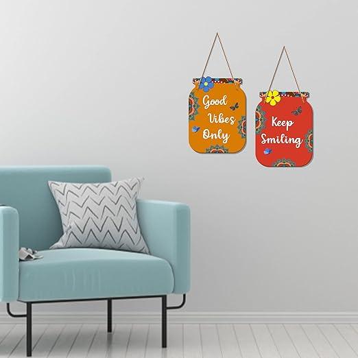 Good Vibes Only Quote Decorative Wall Art MDF Wooden Wall Hanger for Living Room | Bedroom | Office | Gift | Wall Hanging For Home Decoration | Home Decor Items (WH_6805N), Set of 2 - Decor Mantra 