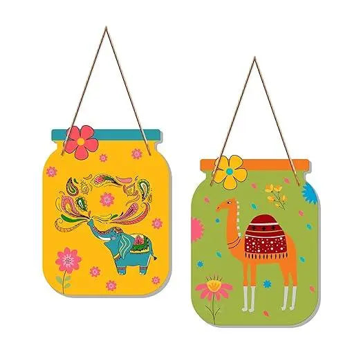 Rajasthani Art Decorative Wall Art MDF Wooden Wall Hanger for Living Room | Bedroom | Office | Gift | Wall Hanging Ornaments For Home Decoration | Home Decor Items (WH_6809N), Set of 2 - Decor Mantra 