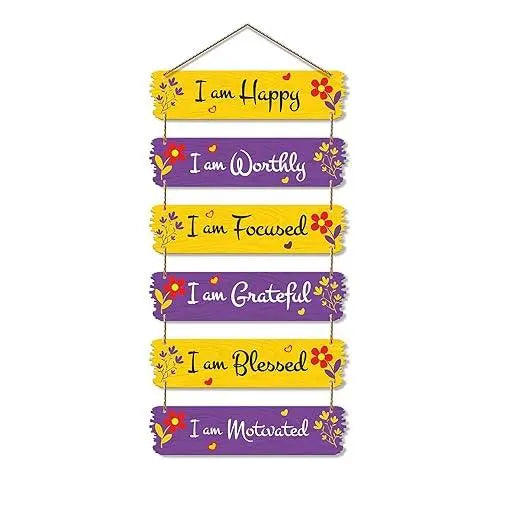 Motivational Quotes Decorative Wall Hanging for Living Room | Bedroom | Office | Gift | Decoration Items for Home | Abstract Painting Wood Decor (WH_7403N),Set of 6 (Multi 3) - Decor Mantra 