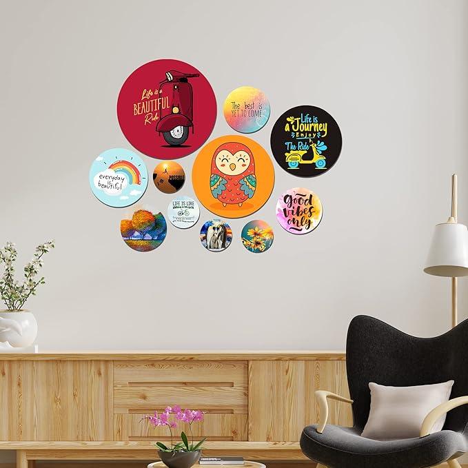 Designer MDF Wooden Nature Wall Hanging (WPS_112N, Multicolor) - Set of 11 - Decor Mantra 