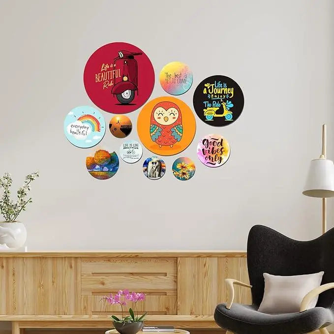 Designer MDF Wooden Nature Wall Hanging (WPS_112N, Multicolor) - Set of 11 - Decor Mantra 