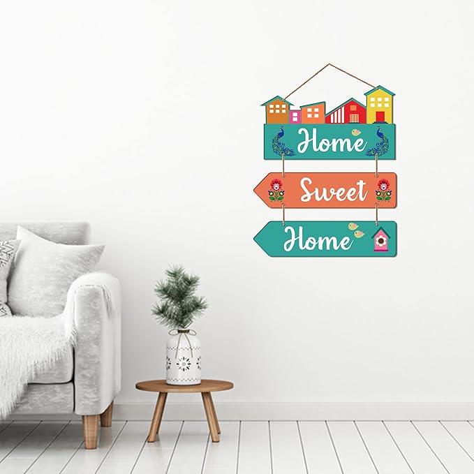 Home Sweet Home Quote Decorative Wall Art MDF Wood Wall Hanger for Living Room | Bedroom | Home Decor | Gifts | Wooden Decoration Items | Modern Artworks (WH_5802N), Set of 3 - Decor Mantra 