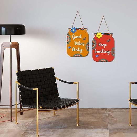 Good Vibes Only Quote Decorative Wall Art MDF Wooden Wall Hanger for Living Room | Bedroom | Office | Gift | Wall Hanging For Home Decoration | Home Decor Items (WH_6805N), Set of 2 - Decor Mantra 