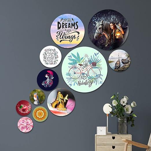 Designer MDF Wooden Wall Hanging for Home|Office|Gift (WPS_101NN, Set of 11) (Multicolour, Nature) - Decor Mantra 