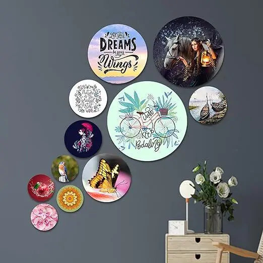 Designer MDF Wooden Wall Hanging for Home|Office|Gift (WPS_101NN, Set of 11) (Multicolour, Nature) - Decor Mantra 