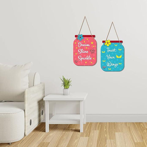 Dream Shine Sparkle Quote Decorative Art MDF Wooden Hanger for Living Room | Bedroom | Office | Gift | Wall Hanging For Home Decoration | Home Decor Items (WH_6804N), Set of 2 - Decor Mantra 
