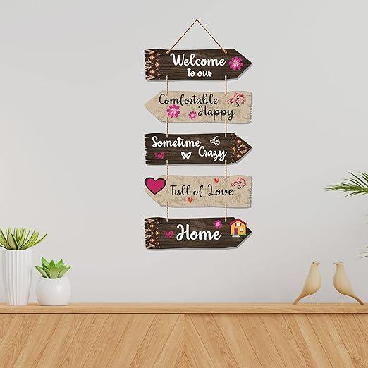 Home Quotes Decorative Wall Art Wooden Wall Hanger For Living Room | Bedroom | Gifts | Wood Hangings For Home Decoration | Modern Decor Items | Designer Artworks (Wh 7304N), Set Of 5 - Decor Mantra 