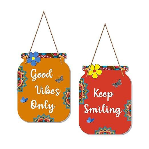 Good Vibes Only Quote Decorative Wall Art MDF Wooden Wall Hanger for Living Room | Bedroom | Office | Gift | Wall Hanging For Home Decoration | Home Decor Items (WH_6805N), Set of 2 - Decor Mantra 