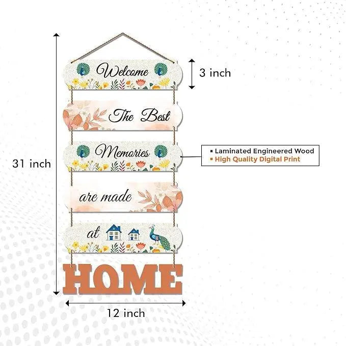 Home Quote Decorative Wall Art MDF Wooden Hanger for Living Room | Bedroom | Gifts | Wood Hangers Decoration | Modern Decor Items | Artworks Hangings (WH_6610N), Set of 6 - Decor Mantra 