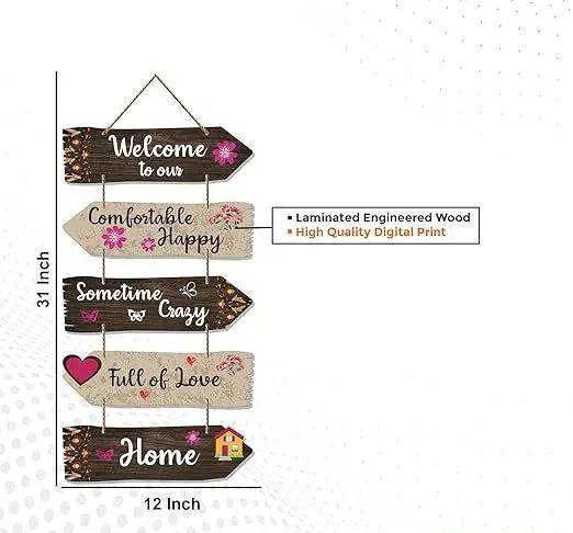 Home Quotes Decorative Wall Art Wooden Wall Hanger For Living Room | Bedroom | Gifts | Wood Hangings For Home Decoration | Modern Decor Items | Designer Artworks (Wh 7304N), Set Of 5 - Decor Mantra 