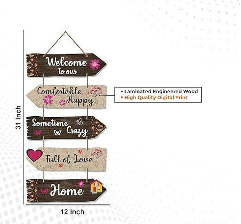Home Quotes Decorative Wall Art Wooden Wall Hanger For Living Room | Bedroom | Gifts | Wood Hangings For Home Decoration | Modern Decor Items | Designer Artworks (Wh 7304N), Set Of 5 - Decor Mantra 