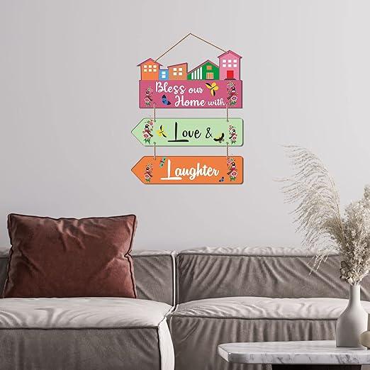 Bless Our Home Quote Decorative Wall Art MDF Wooden Wall Hanger for Living Room | Bedroom | Decor Items | Gifts | Wood Decoration Items | Artworks Wall Hangings (WH_5809N), Set of 3 - Decor Mantra 