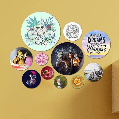 Designer MDF Wooden Wall Hanging for Home|Office|Gift (WPS_101NN, Set of 11) (Multicolour, Nature) - Decor Mantra 