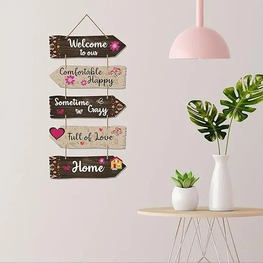 Home Quotes Decorative Wall Art Wooden Wall Hanger For Living Room | Bedroom | Gifts | Wood Hangings For Home Decoration | Modern Decor Items | Designer Artworks (Wh 7304N), Set Of 5 - Decor Mantra 