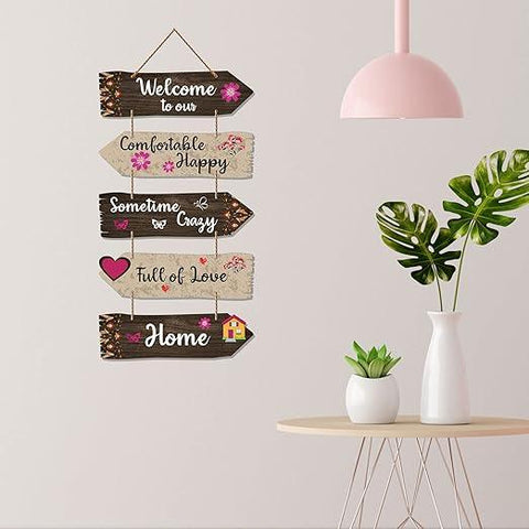 Home Quotes Decorative Wall Art Wooden Wall Hanger For Living Room | Bedroom | Gifts | Wood Hangings For Home Decoration | Modern Decor Items | Designer Artworks (Wh 7304N), Set Of 5 - Decor Mantra 