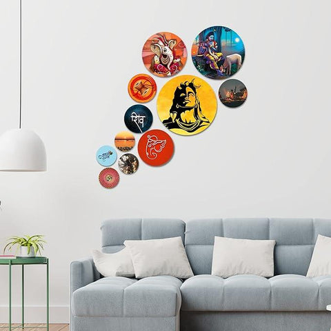 Nature Designer MDF Wooden Wall Hanging (WPS_109N, Multicolour ) -Set of 11 - Decor Mantra 