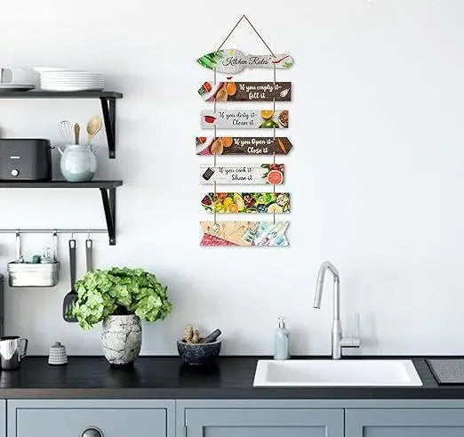 Kitchen Quotes Wooden Wall Hanging for Home Decor | Decorative Item for Kitchen | Gifts | MDF Wood Wall Hanger for Decoration | Modern Artwork (WH_7004N), Set of 7 - Decor Mantra 