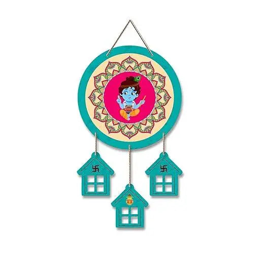 Lord Krishna Wood Wall Hanging Decoration Items for Home | Gift | Religious Wooden Designer Hanger | Wall Decoration for Living Room | Quotes Art items | Modern Decor Items (WH_7210N) - Decor Mantra 