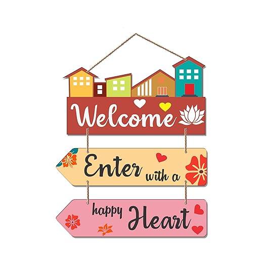 Welcome Home Quote Decorative Wall Art MDF Wooden Wall Hanger for Living Room | Bedroom | Home Decor | Gifts | Wood Decoration Items | Artworks Hangings (WH_5805N), Set of 3 - Decor Mantra 