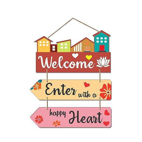 Welcome Home Quote Decorative Wall Art MDF Wooden Wall Hanger for Living Room | Bedroom | Home Decor | Gifts | Wood Decoration Items | Artworks Hangings (WH_5805N), Set of 3 - Decor Mantra 