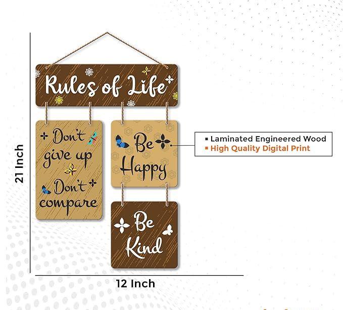 Rules Of Life Decorative Wall Art Wooden Wall Hanger For Living Room | Bedroom | Home Decor | Office | Gifts | Quotes Items | Wall Hanging For Home Decoration | Modern Art (Wh_6507N) - Decor Mantra 