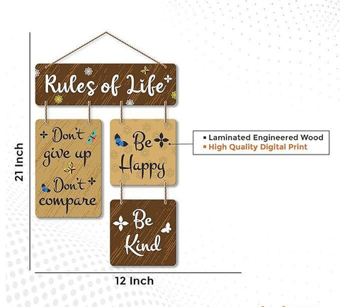 Rules Of Life Decorative Wall Art Wooden Wall Hanger For Living Room | Bedroom | Home Decor | Office | Gifts | Quotes Items | Wall Hanging For Home Decoration | Modern Art (Wh_6507N) - Decor Mantra 