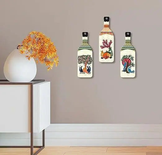 Madhubani Art Wooden Wall Hanging for Home Decor | Decoration Items for Livingroom | Art Item for Office | Decorative Mdf Wall Hanger Artwork (WH_9524N), (Set of 3) - Decor Mantra 