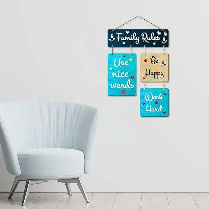 Family Rules Decorative Wall Art Mdf Wooden Wall Hanger For Living Room | Bedroom | Quotes Items | Wall Hanging For Home Decoration | Modern (Wh 6504N) - Decor Mantra 
