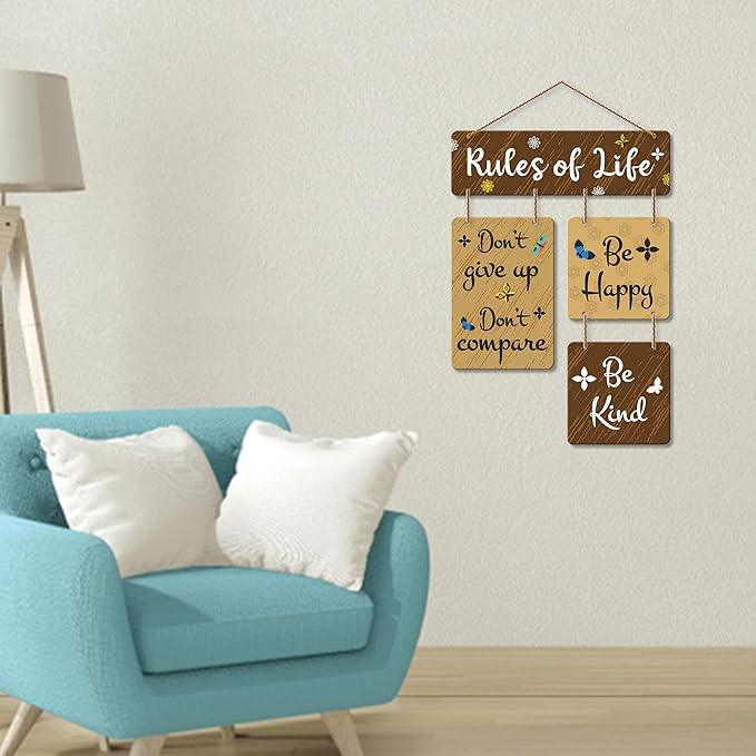 Rules Of Life Decorative Wall Art Wooden Wall Hanger For Living Room | Bedroom | Home Decor | Office | Gifts | Quotes Items | Wall Hanging For Home Decoration | Modern Art (Wh_6507N) - Decor Mantra 