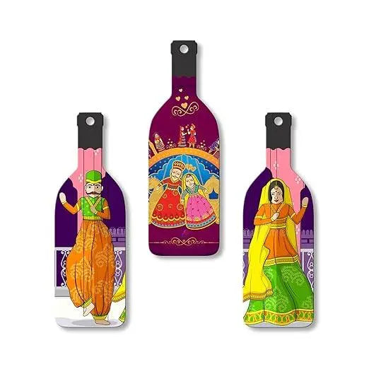 Rajasthani Puppet Dance Wooden Wall Hanging for Home Decor | Decoration Items for Livingroom | Art Item for Office | Decorative Mdf Wall Hanger Artwork (WH_9529N), (Set of 3) - Decor Mantra 