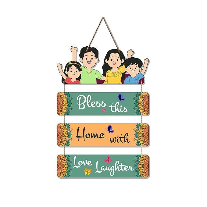 Home Quote Decorative Wall Art MDF Wooden Hanger for Living Room | Bedroom | Gift | Wood Art Hanging For Home Decoration | Room Decor (WH_6907N) Set of 4 - Decor Mantra 