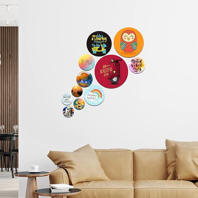 Designer MDF Wooden Nature Wall Hanging (WPS_112N, Multicolor) - Set of 11 - Decor Mantra 