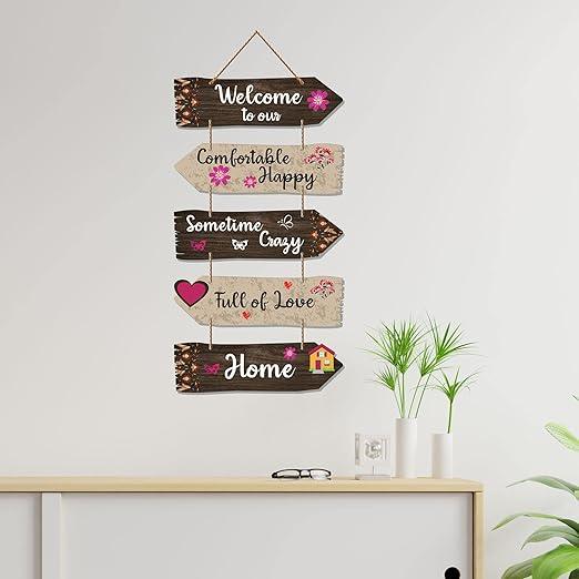 Home Quotes Decorative Wall Art Wooden Wall Hanger For Living Room | Bedroom | Gifts | Wood Hangings For Home Decoration | Modern Decor Items | Designer Artworks (Wh 7304N), Set Of 5 - Decor Mantra 