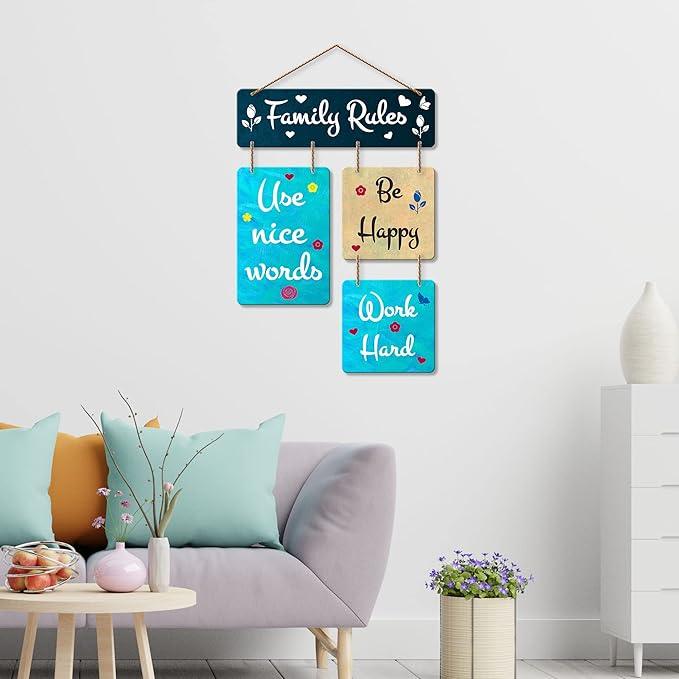 Family Rules Decorative Wall Art Mdf Wooden Wall Hanger For Living Room | Bedroom | Quotes Items | Wall Hanging For Home Decoration | Modern (Wh 6504N) - Decor Mantra 