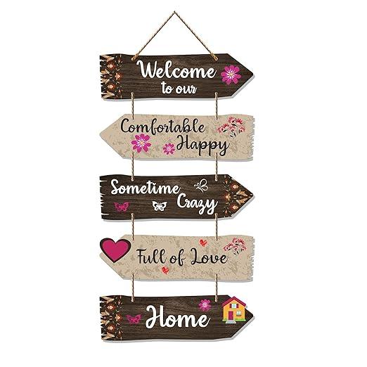 Home Quotes Decorative Wall Art Wooden Wall Hanger For Living Room | Bedroom | Gifts | Wood Hangings For Home Decoration | Modern Decor Items | Designer Artworks (Wh 7304N), Set Of 5 - Decor Mantra 
