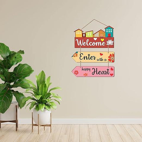 Welcome Home Quote Decorative Wall Art MDF Wooden Wall Hanger for Living Room | Bedroom | Home Decor | Gifts | Wood Decoration Items | Artworks Hangings (WH_5805N), Set of 3 - Decor Mantra 