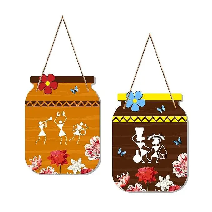 Warli Art Decorative Wall Art MDF Wooden Wall Hanger Ornaments for Living Room | Bedroom | Office | Gift | Wall Painting For Home Decoration | Home Decor Items (WH_6803N), Set of 2 - Decor Mantra 