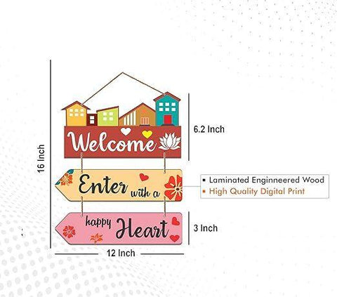 Welcome Home Quote Decorative Wall Art MDF Wooden Wall Hanger for Living Room | Bedroom | Home Decor | Gifts | Wood Decoration Items | Artworks Hangings (WH_5805N), Set of 3 - Decor Mantra 