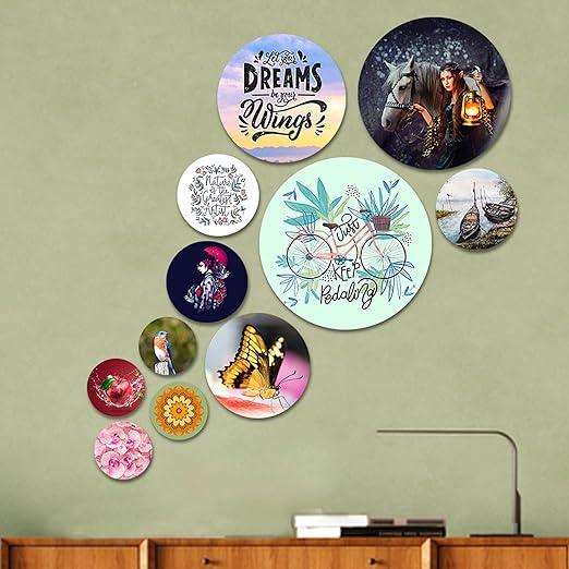 Designer MDF Wooden Wall Hanging for Home|Office|Gift (WPS_101NN, Set of 11) (Multicolour, Nature) - Decor Mantra 