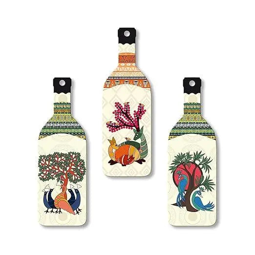 Madhubani Art Wooden Wall Hanging for Home Decor | Decoration Items for Livingroom | Art Item for Office | Decorative Mdf Wall Hanger Artwork (WH_9524N), (Set of 3) - Decor Mantra 