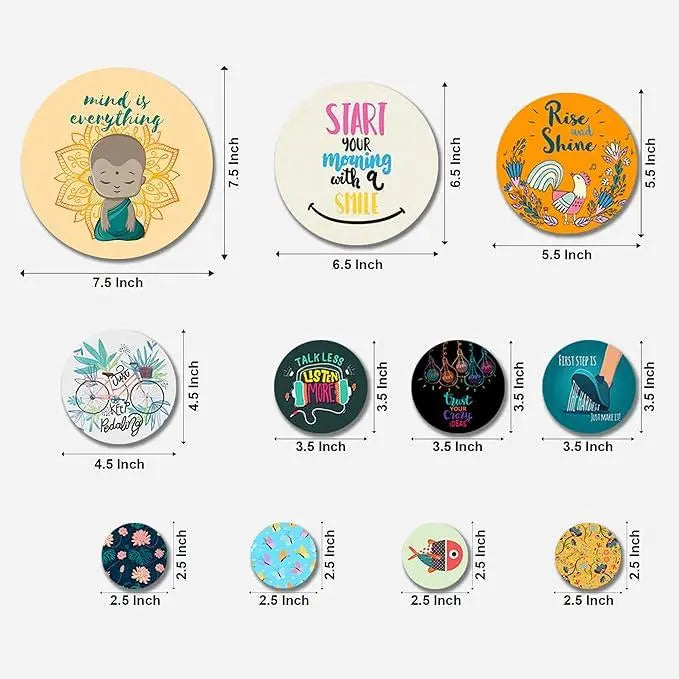 Designer MDF Wooden Wall Hanging for Home Decoration | Office | Gift | Wall Decor Hanging Items | Wall Art | Living Room | Bedroom (WPS_113N), Pack of 11 Pieces - Decor Mantra 